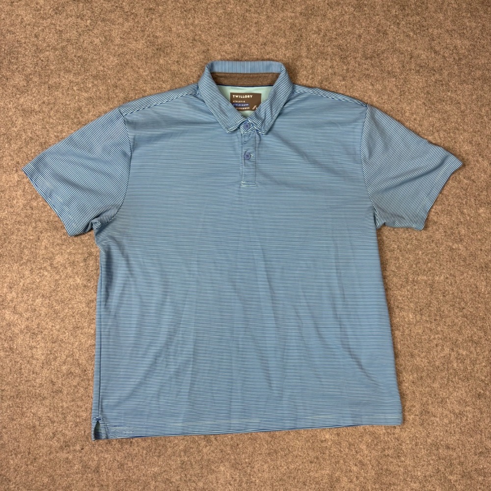 Twillory Athleisure Mens 2XL Blue Striped Short Sleeve Performance Polo Shirt